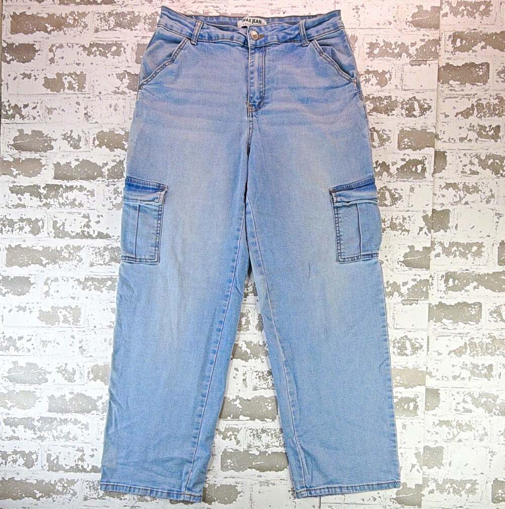WAX JEAN Collection Women’s Light Wash Blue Cargo Straight Leg Stretch Jeans 31